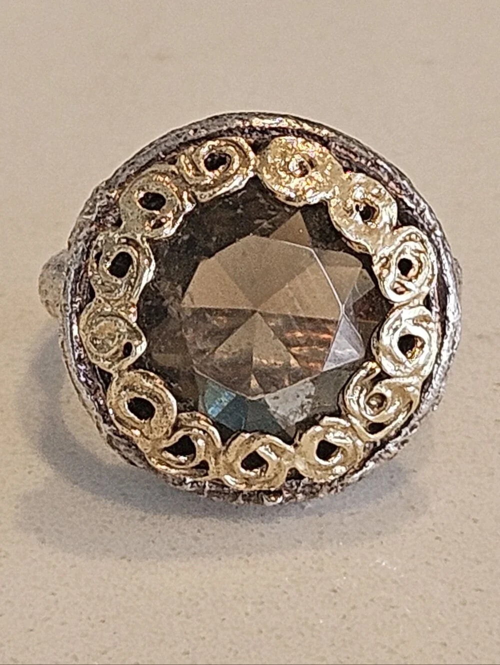 Vintage Gucci Two-Tone 14k Yellow Gold Sterling Silver Gemstone Ring Sz 6